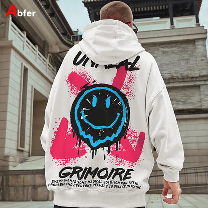 Abfer Men's Hoodies Oversized Hoodie Smiley Graffiti Sweatshirt pullover