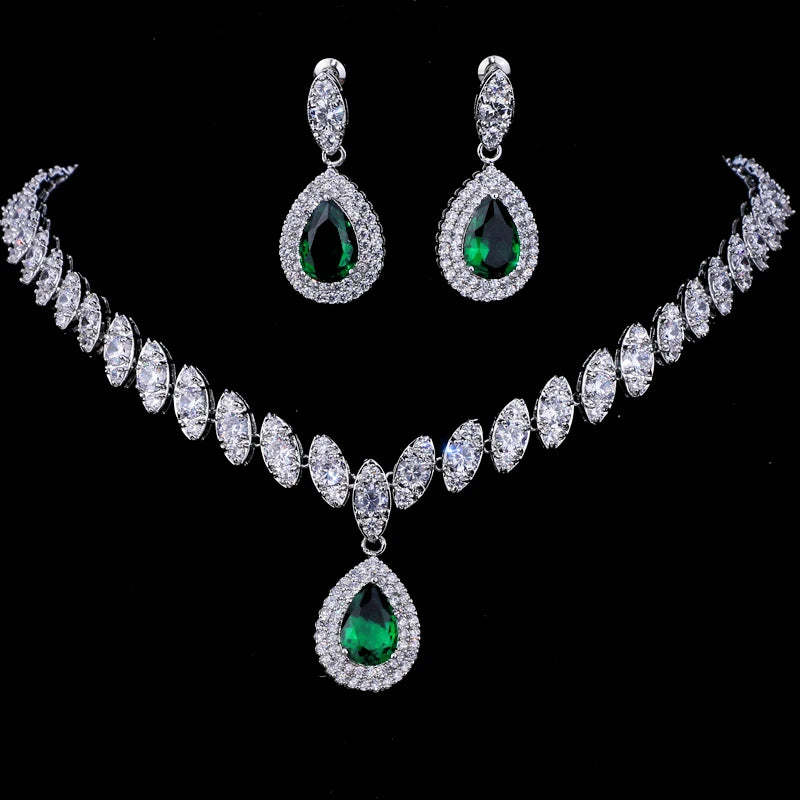 Emmaya Simulated Bridal Silver Necklace Sets 5 Colors Wedding Jewelry