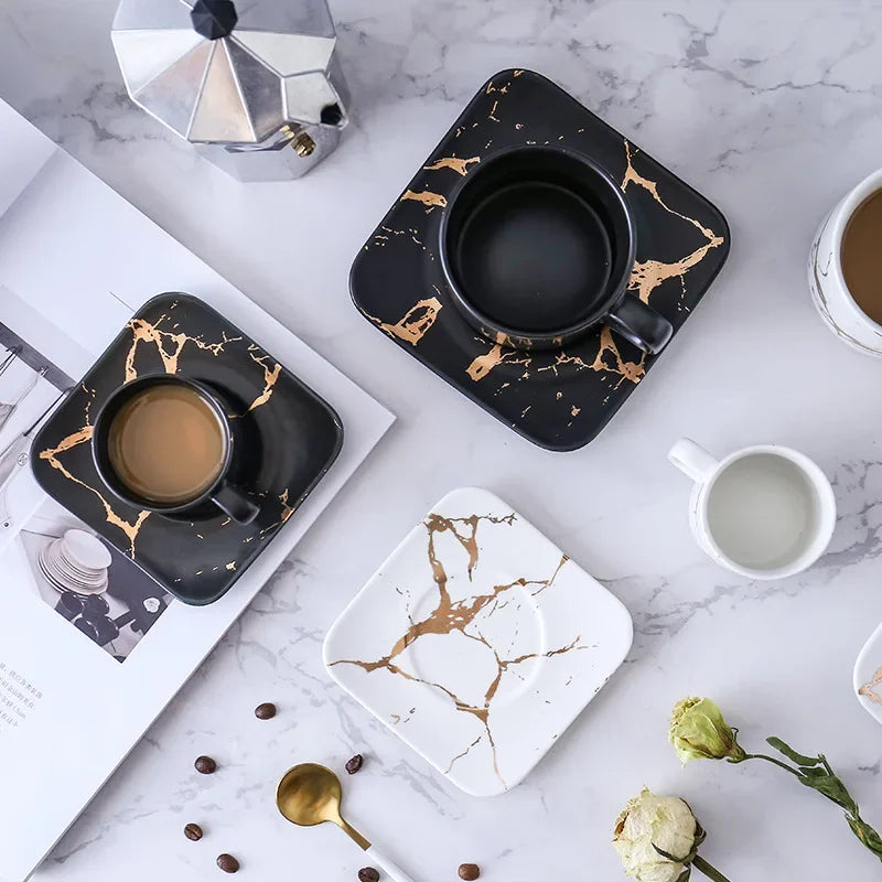 Marble Coffee Cup, Black and White Cup and Saucer Cup