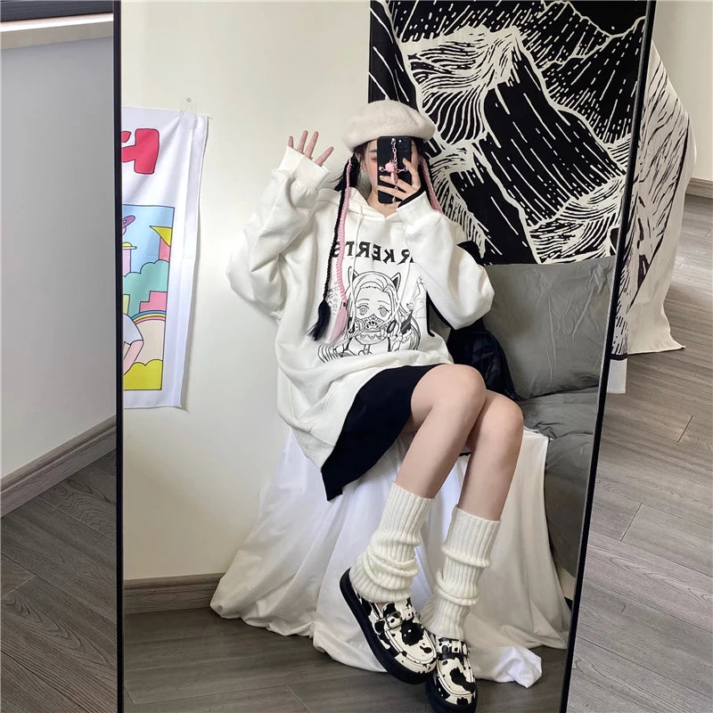 Woman Sweatshirts Kawaii Funny Cartoon Hoodies Ullzang Cute Anime Oversize