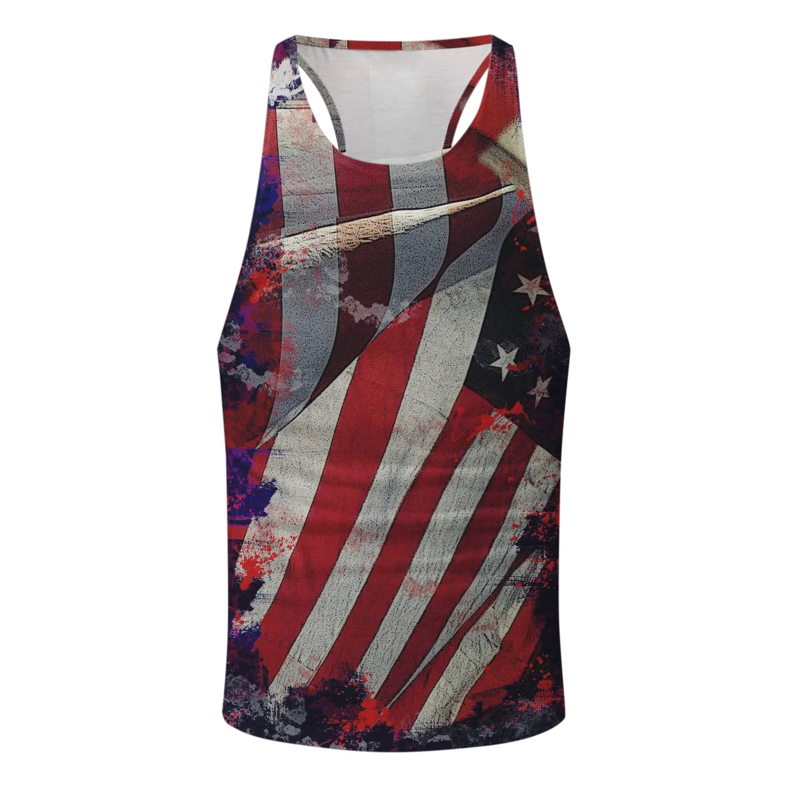 Men Summer Tank Tops Vests Casual Beach O Neck American Flag Printed