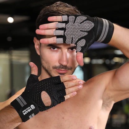 Half Finger Gym Fitness Gloves With Wrist Wrap Support for Crossfit Workout