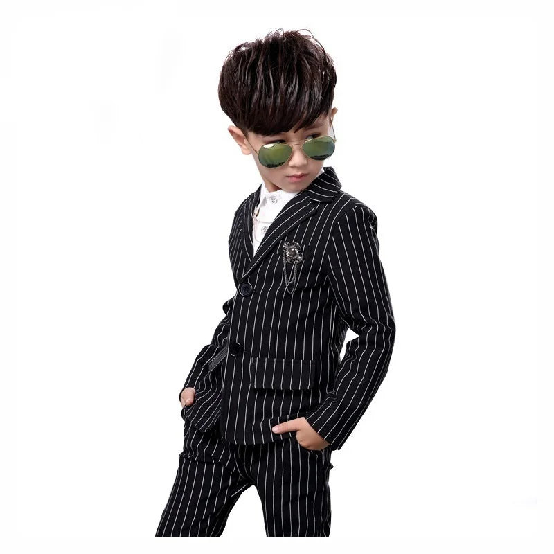 LOLANTA 2Pcs Kids Boys Strip White Black Formal Wedding Dress Suits Casual