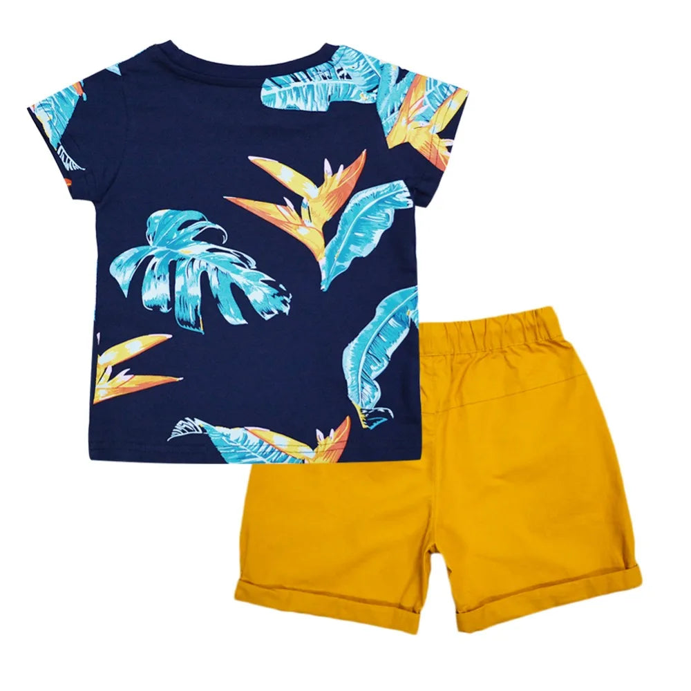 BINIDUCKLING Baby Boys Clothes Sets Summer Cotton Leaves Printed Boy Clothes