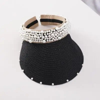 2022 New Pearls Women Summer Hat Female Elegant Pearl Straw Sun Hat