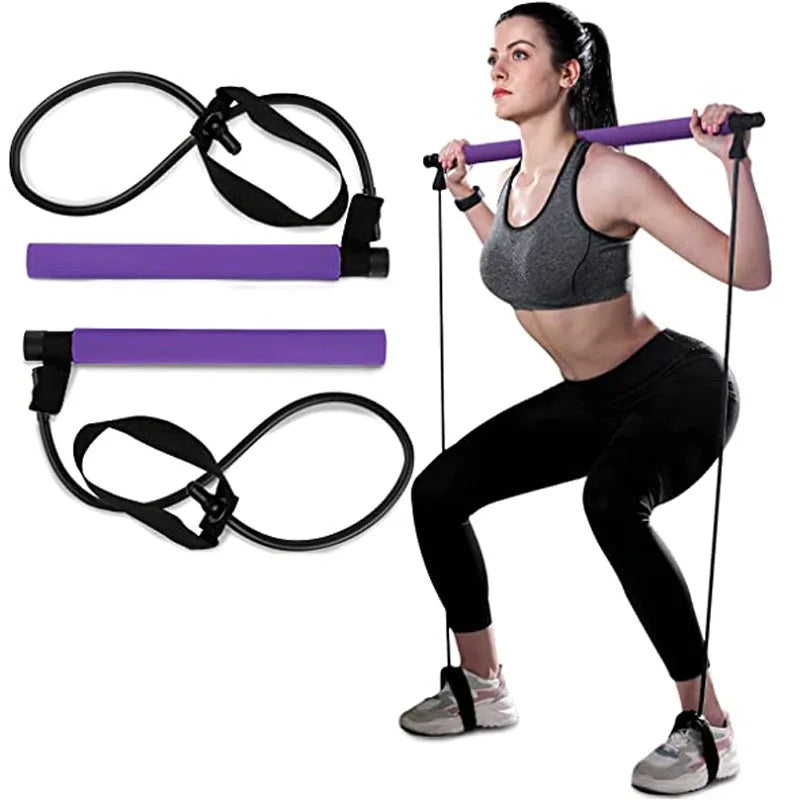 Portable Home Crossfit Yoga Bar Fitness Stick Resistance Bands Rod Pull Rope