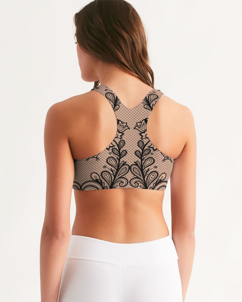 Black & Nude Lace Women's Seamless Sports Bra