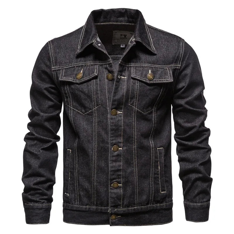 Denim Jacket Men Fashion Causal Oversized Cotton Casual Black Blue Denim Jacket