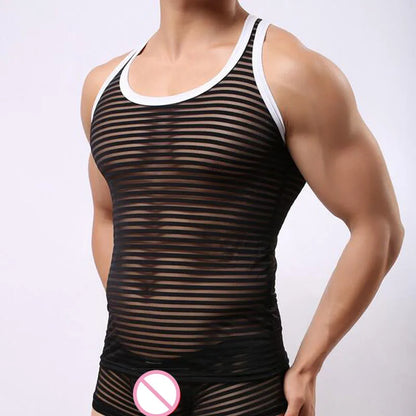 Men Sexy Bodybuilding Tank Top Fun Breathable Striped Camiseta