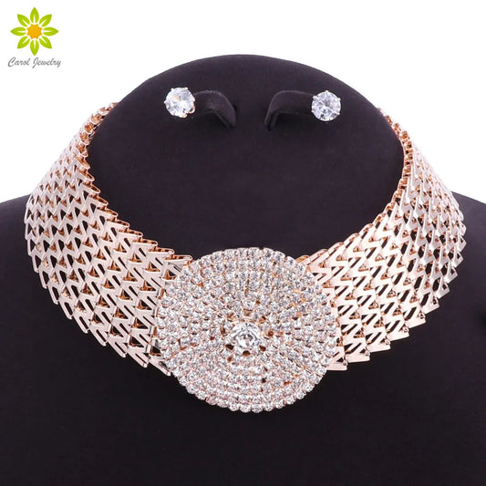 Crystal Bridal Jewelry Sets Gold Color Rhinestone Necklace Wedding Engagement