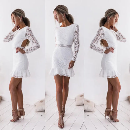 Women Sexy Long Sleeves Evening Party Short Mini White