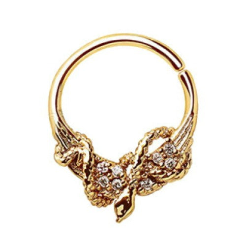 Gold Plated Jeweled Wings and Snake Seamless Ring / Septum Ring