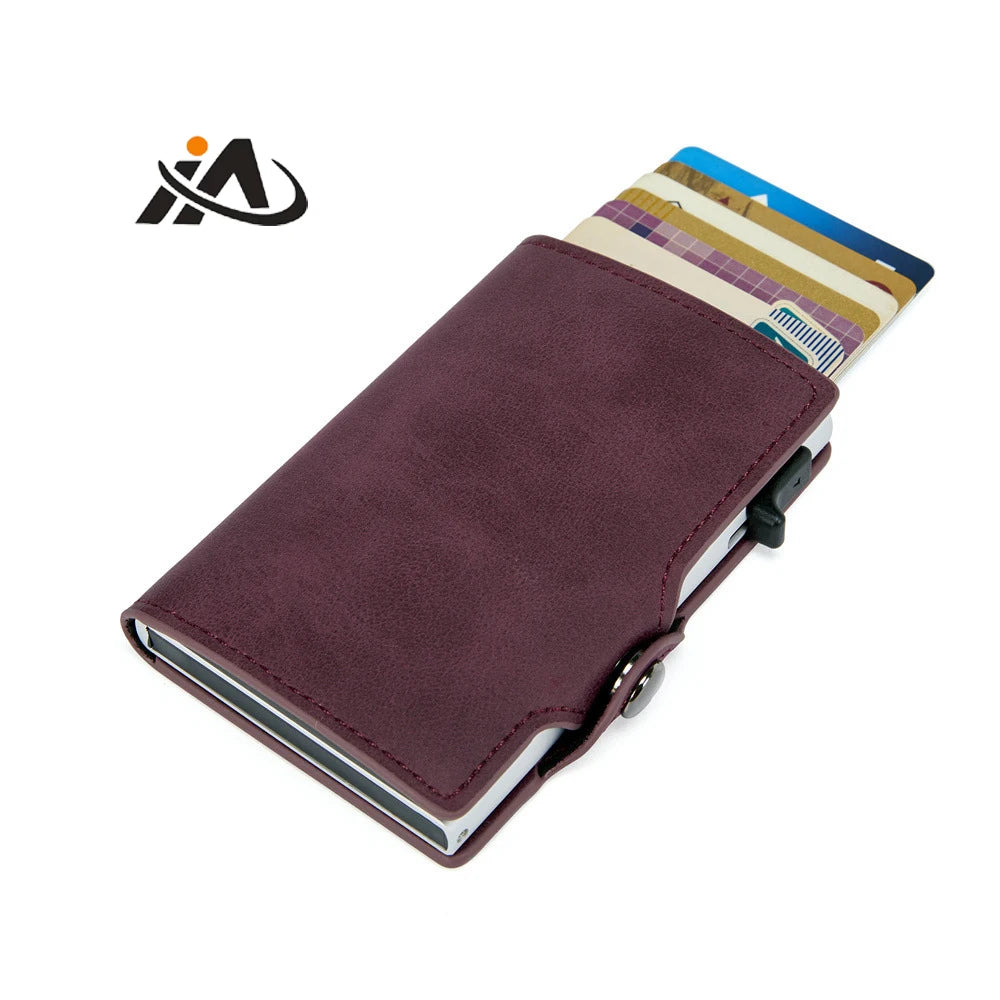 Mens Leather Wallet Minimalist Money Clip Side Push Button Pop Up Card Holder