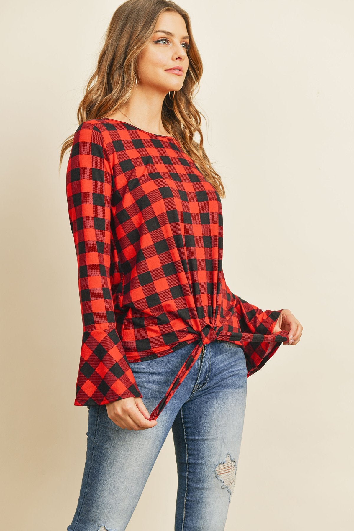 Bell Sleeve Front Tie Top | S-Xl