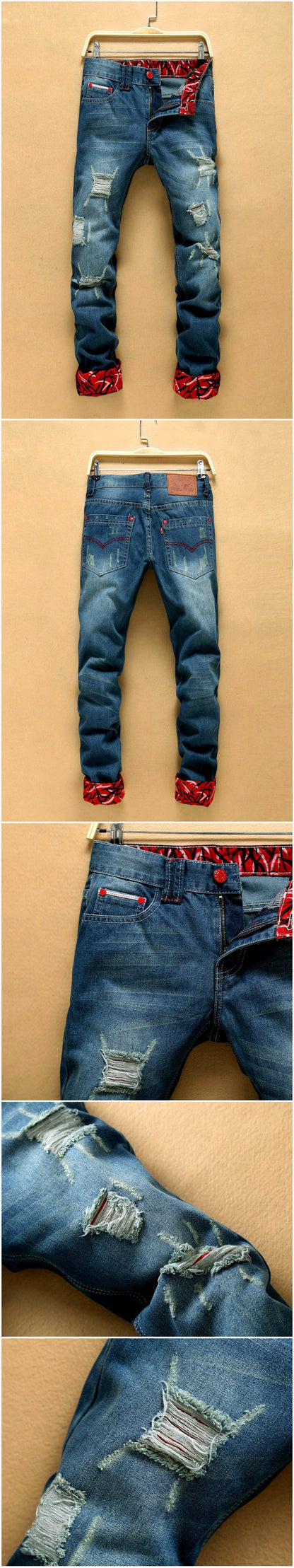 High Quality Designers Blue Denim Men Trouser Jean Clothing Stacked Patchwork