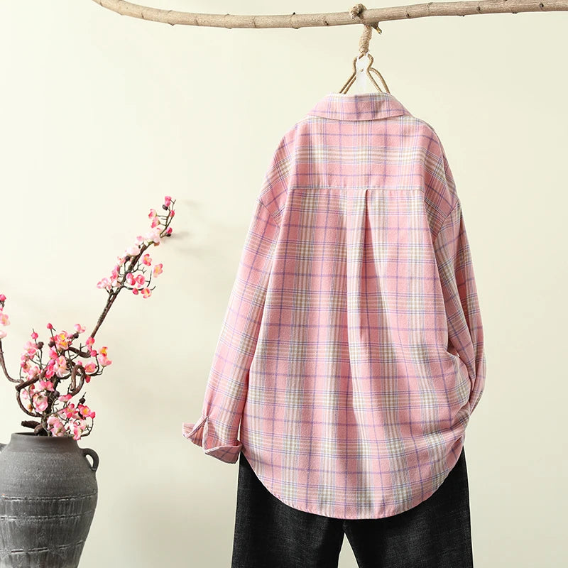 Fashion Women Plaid Shirt Chic Checked Female Casual Print Shirts