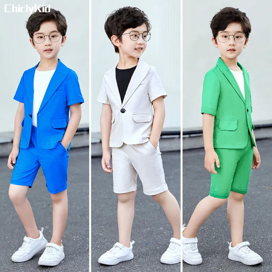 Boys Short Sleeve Suit Jacket Shorts Formal Dress Kids Summer Solid Color