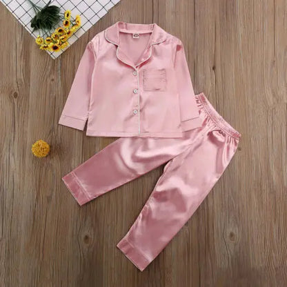 1-7y Child Kids Baby Boy Girls Pajama Sets Long Sleeve v Neck Tops Pants Solid