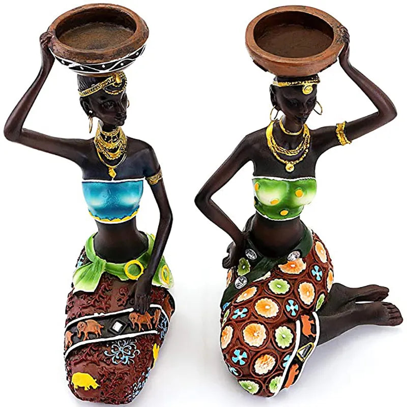 Statue Sculpture Candleholder African Figurines 8.5" Candle Holder