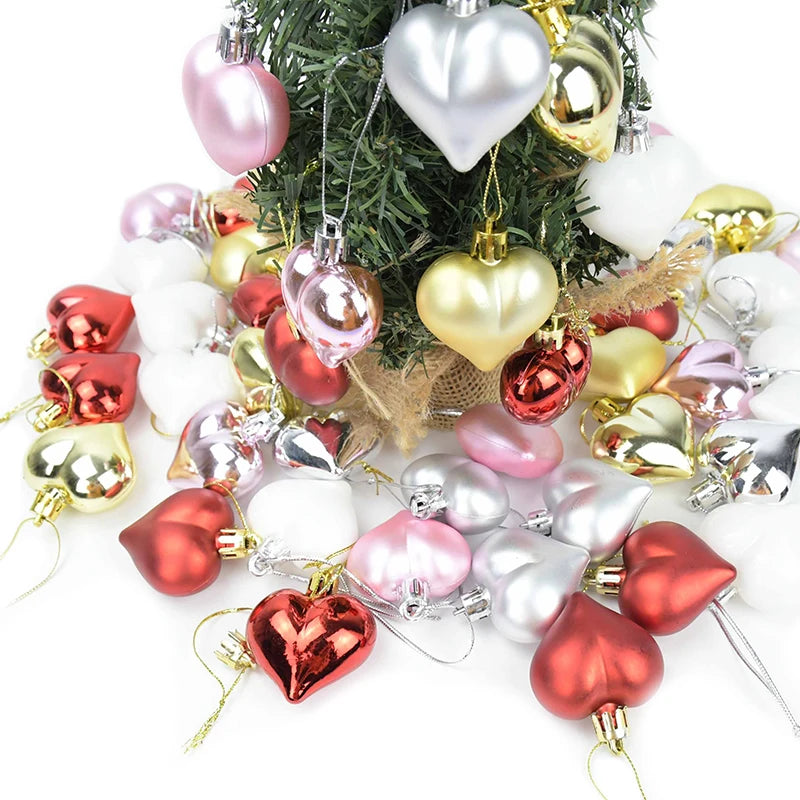 12Pcs Plastic Heart Ornament for Christams Tree Decor Christmas Balls