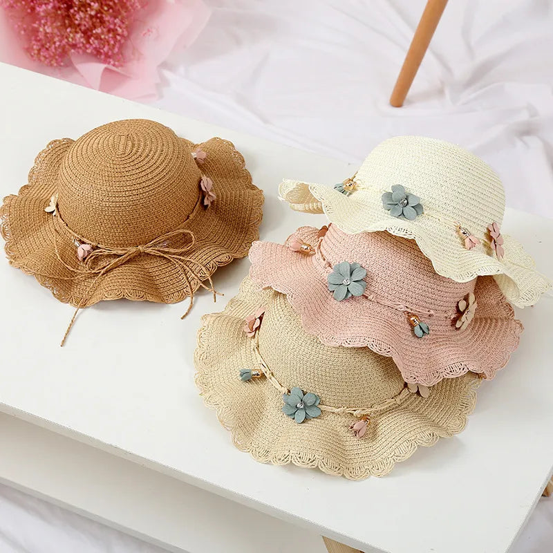 Summer Baby Flower Breathable Hat Straw Hat With Handbag Bags Kids Hat Girls