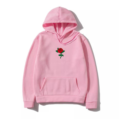 Harajuku Hoodie Sweatshirt Women Fashion Streetwear Rose Flower Print Hoodies Tops