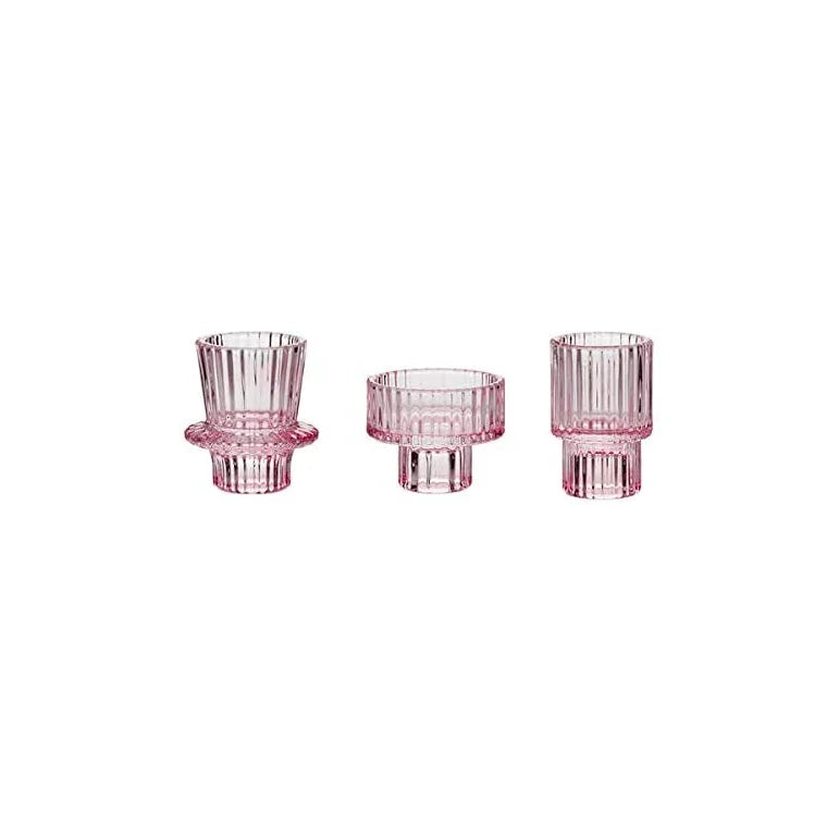 Glass Candle Holders Set of 3- Home Decor Dining Room Table Wedding Centerpiece