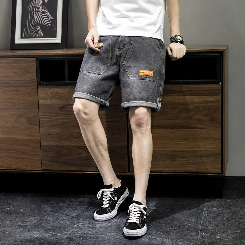 EAEOVNI Summer Denim Shorts Men's Cargo Shorts Korean Stytle Overalls Pants