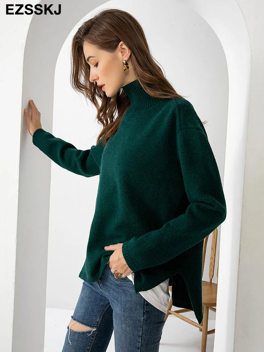 Autumn Winter Basic Oversize Thick Sweater Pullovers Women Loose Cashmere