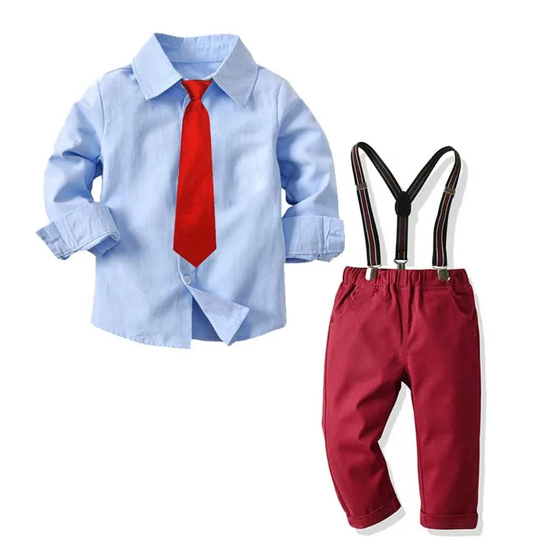 Kids Baby Boy Gentleman Suits Formal Cotton Long Sleeved Bow Tie+ Shirt+