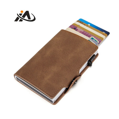 Mens Leather Wallet Minimalist Money Clip Side Push Button Pop Up Card Holder