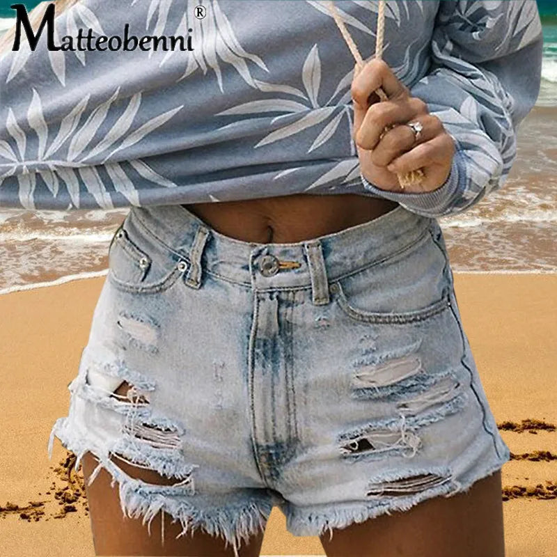 Fashion Women Summer Tear Denim Shorts Jeans Women High Waist Sexy Push Up Short