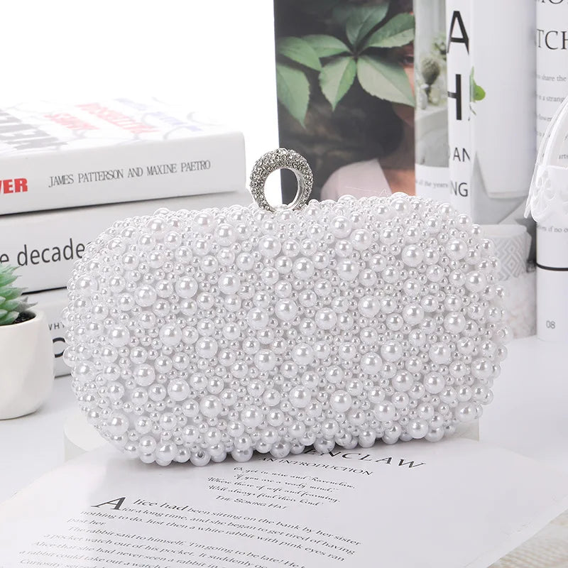 Luxury Special Crystals Womens Wedding  Beaded Pearl Clutch  Handmade Bags