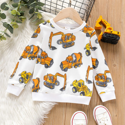 PatPat Toddler Boy Vehicle Excavator Print Pullover Sweatshirt