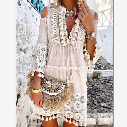 Inspired New Design 2022 Boho Hollow Out Short Dress Women