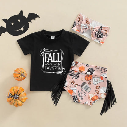 FOCUSNORM Halloween Day 3pcs Baby Girls Clothes Sets 0-24m Short