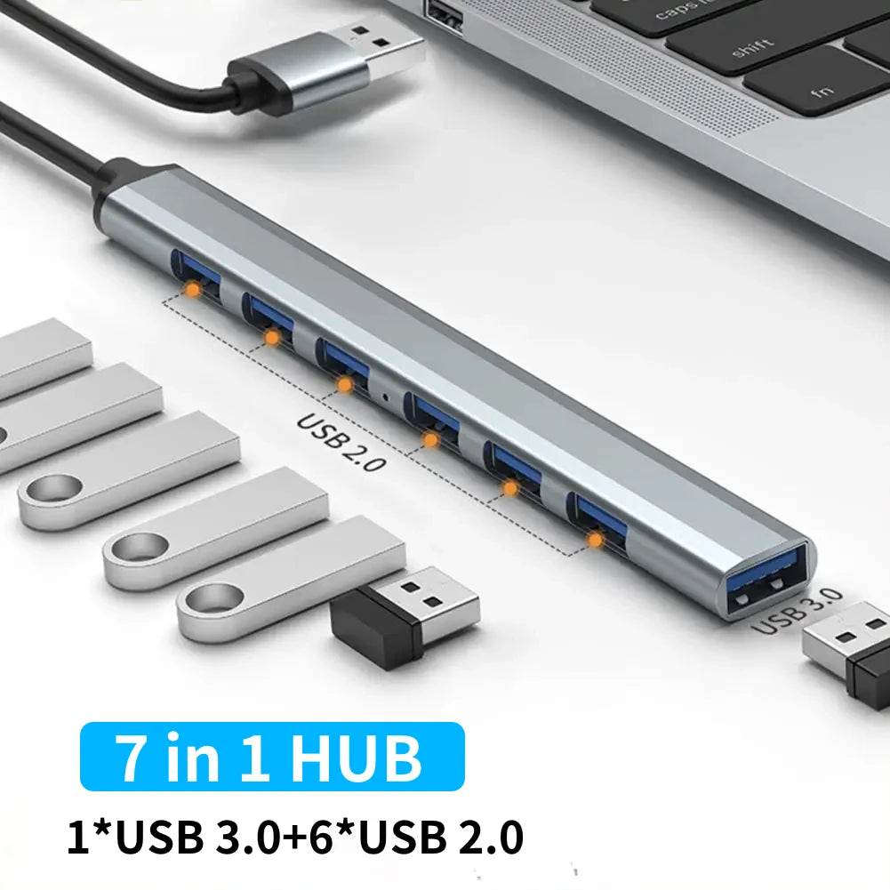 7 in 1 USB Hub 3.0 USB 2.0 Multi USB Hub Splitter Power Adapter 7 Port Multiple