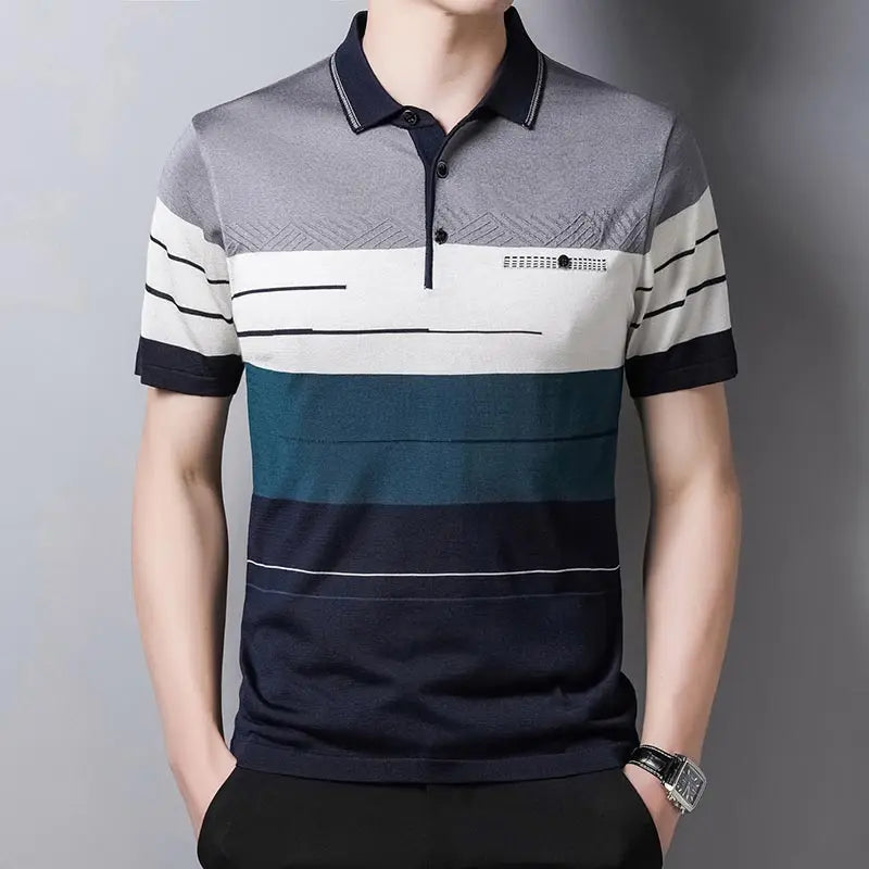 2022 Brand Short Sleeve Polo Tee Shirt Men Casual Summer Striped Men's Clothing