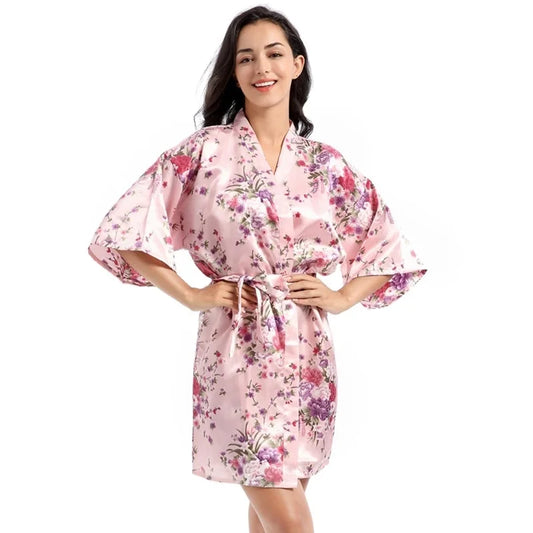 Women Floral Satin Robe Bridal Dressing Gown Wedding