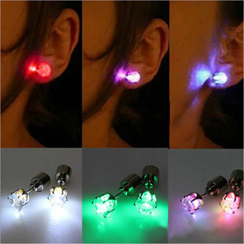 1pc Light Up Led Stainless Steel Men Earring New Year Gift