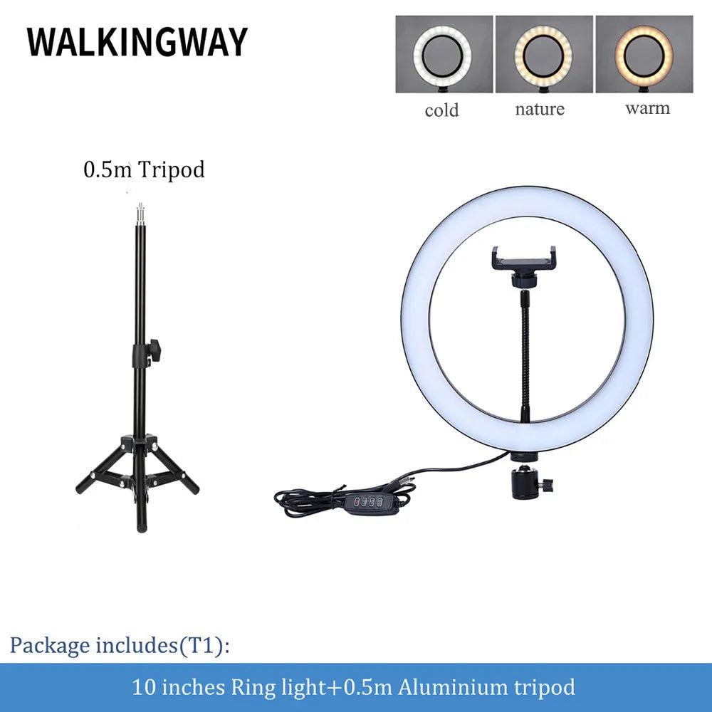 10" LED Ring Light Photographic Selfie Ring Lighting With Stand