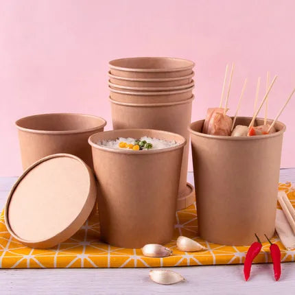 50pcs/Pack Large Capacity Disposable Kraft Paper Bowl