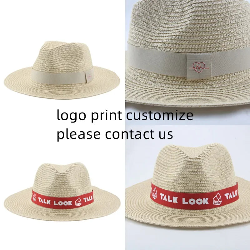 Hats for Women Bucket Sun Hats Ribbon Band Men Hat Straw Summer Panama Formal