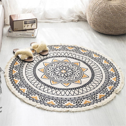 Nordic Round Carpets Bohemia Ethnic Tassel Yellow Mandala Carpet Living Room