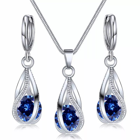 Fashion Silver Color Necklace Earrings Cubic Zirconia Jewelry Sets Elegant