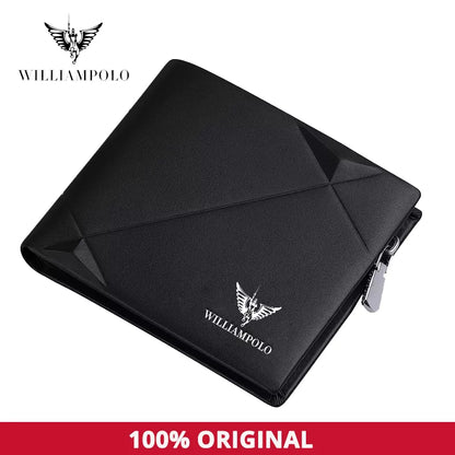 WILLIAMPOLO Men's Slim Wallet Genuine Leather Mini Purse Casual Design