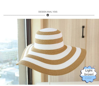 Hot Women's Casual Straw Hats Girls Outdoor Striped Patchwork Paper Sun Hats