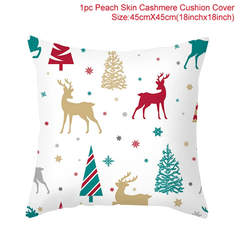 Merry Christma Decorations for Home Reindeer Santa Claus Tree Cushion Cover