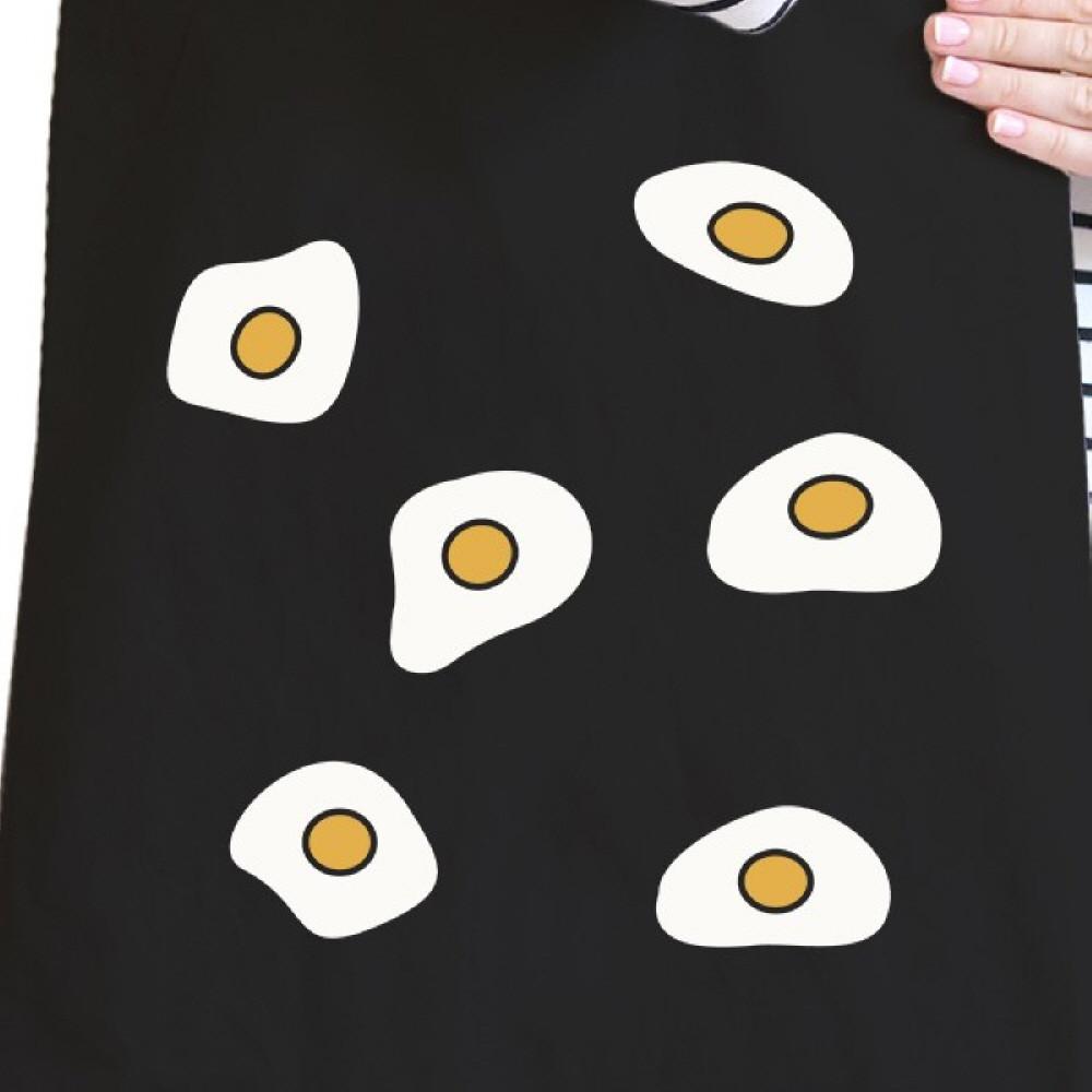 Fried Egg Pattern Black Canvas Bag Gift Idea for BFF Tote Bags