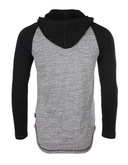 ZIMEGO Long Sleeve Raglan Henley Round Bottom Hood T-Shirts - BLACK / BLACK